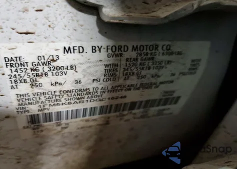 2013 Ford Explorer Police Interceptor из США, поврежденный, VIN 1FM5K8AR1DGC16248